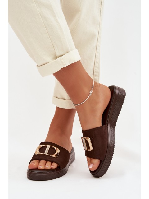 Women's Chocolate Slippers With Gold Detail Elmera