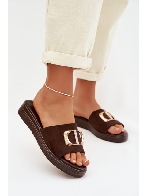 Women's Chocolate Slippers With Gold Detail Elmera 2