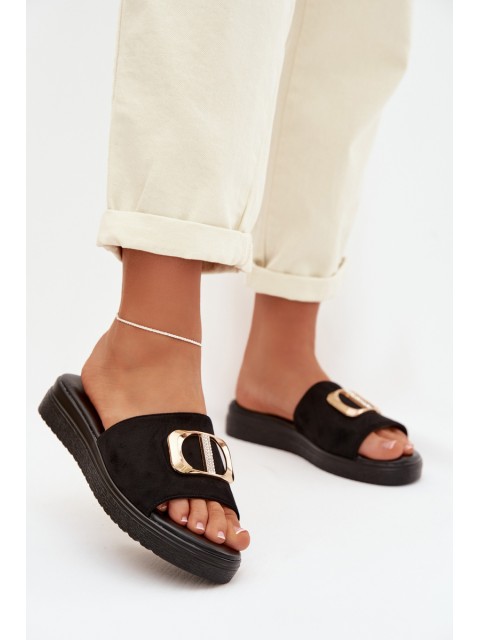 Women's Black Slippers With Gold Detail Elmera