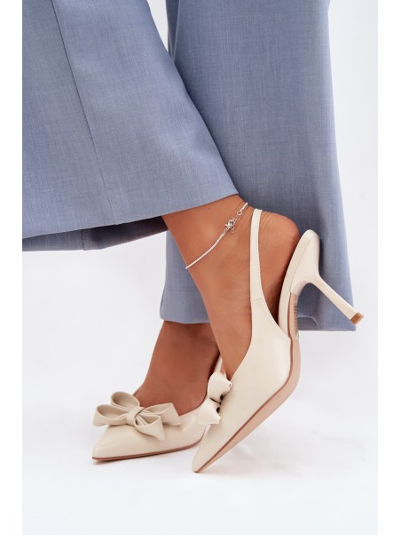 Women's High Heel Sandals With Bow Beige Jonera