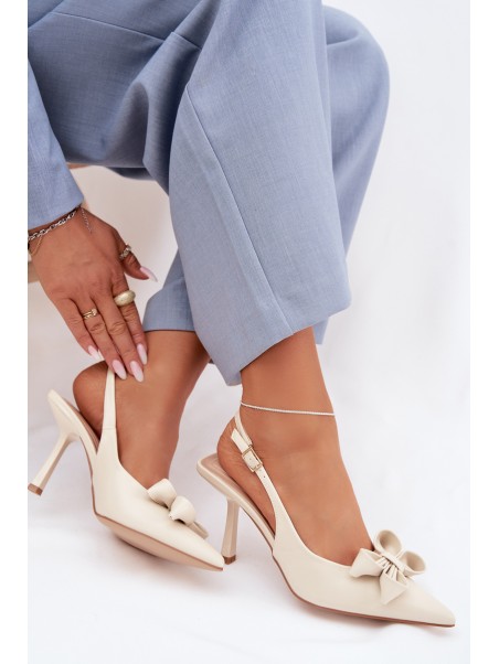 Women's High Heel Sandals With Bow Beige Jonera