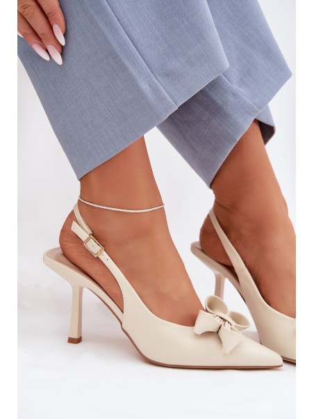 Women's High Heel Sandals With Bow Beige Jonera
