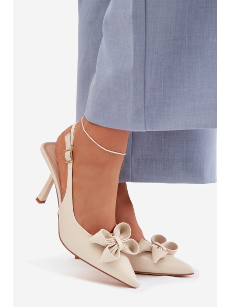 Women's High Heel Sandals With Bow Beige Jonera