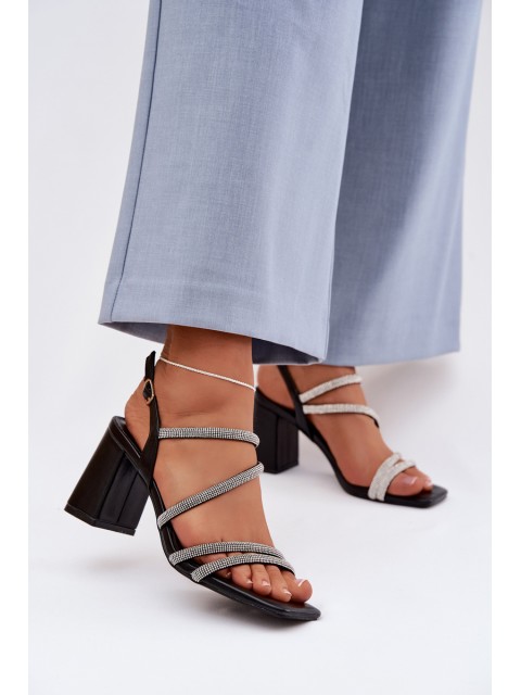 Women's Block Heel Sandals With Straps And Rhinestones Brelia 2