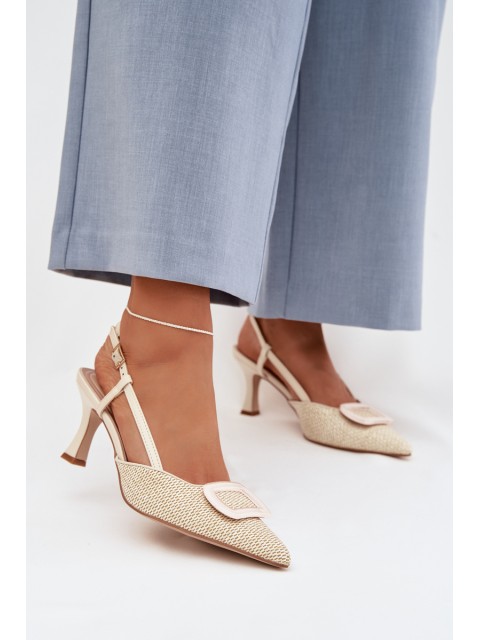 Women's High Heel Sandals With Decorative Element Beige Eslina