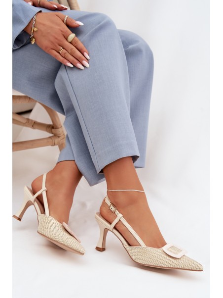 Women's High Heel Sandals With Decorative Element Beige Eslina
