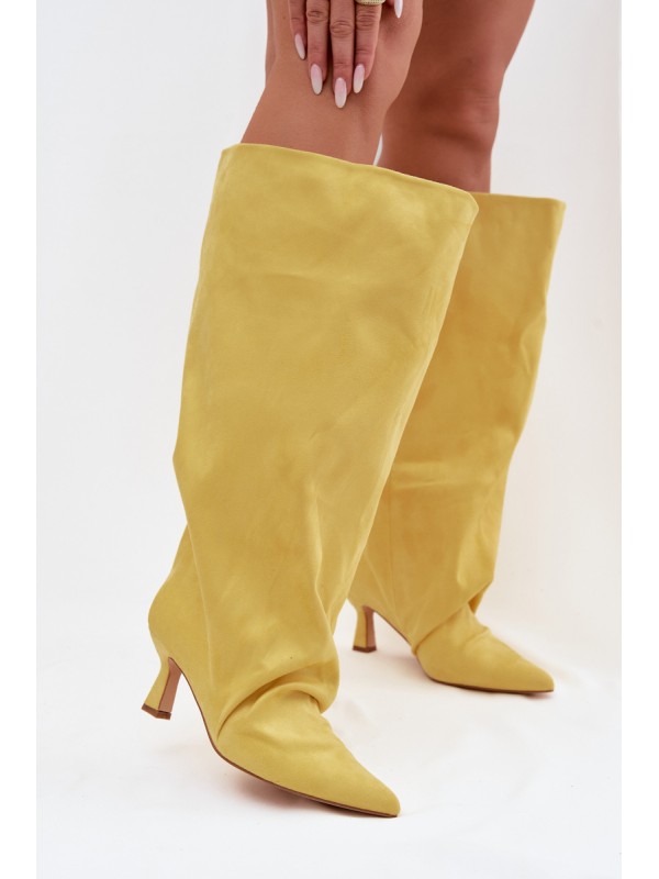 Yellow Harela Wide Shaft Boots with Ruffles on Heel 2