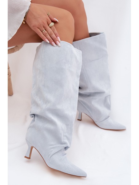 Wide Shaft Boots with Ruching on the Heel Blue Harela