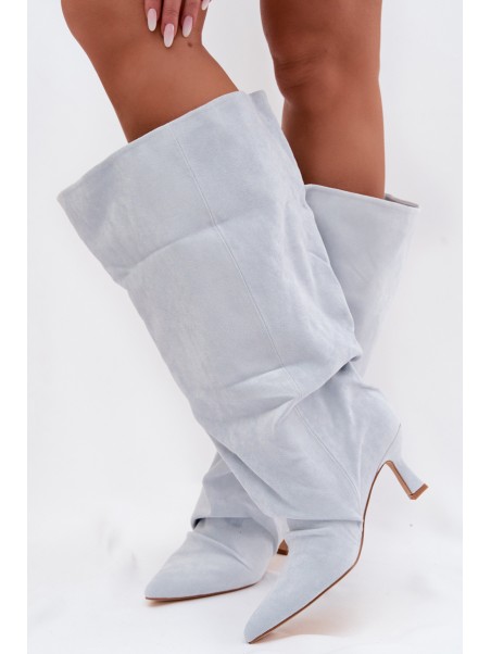 Wide Shaft Boots with Ruching on the Heel Blue Harela