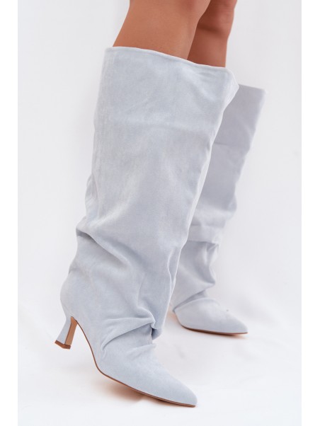 Wide Shaft Boots with Ruching on the Heel Blue Harela