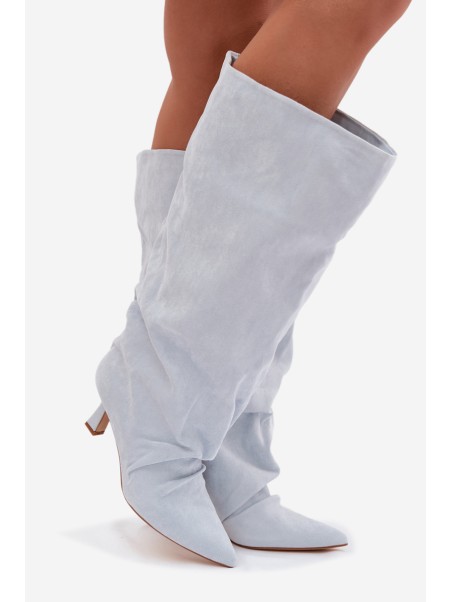 Wide Shaft Boots with Ruching on the Heel Blue Harela