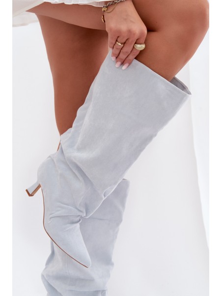 Wide Shaft Boots with Ruching on the Heel Blue Harela