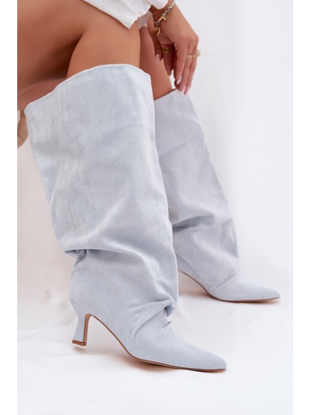 Wide Shaft Boots with Ruching on the Heel Blue Harela