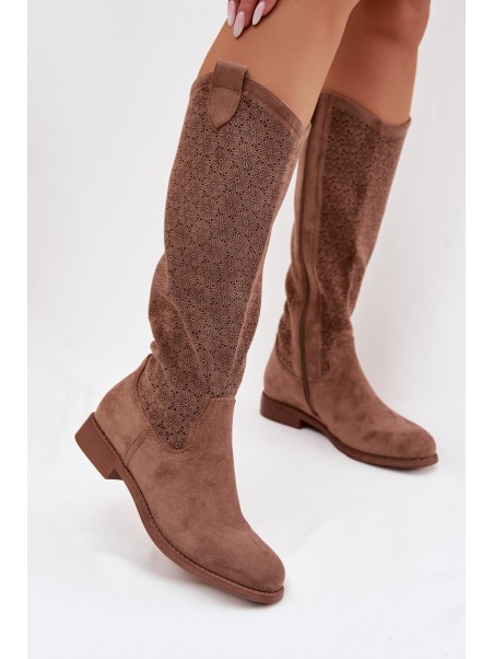 Women's Ankle Boots With Openwork Pattern On Flat Heel S.Barski HY61-8022 Brown