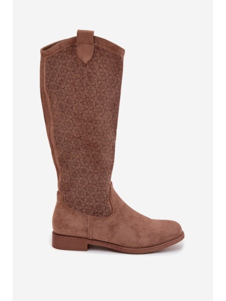 Women's Ankle Boots With Openwork Pattern On Flat Heel S.Barski HY61-8022 Brown