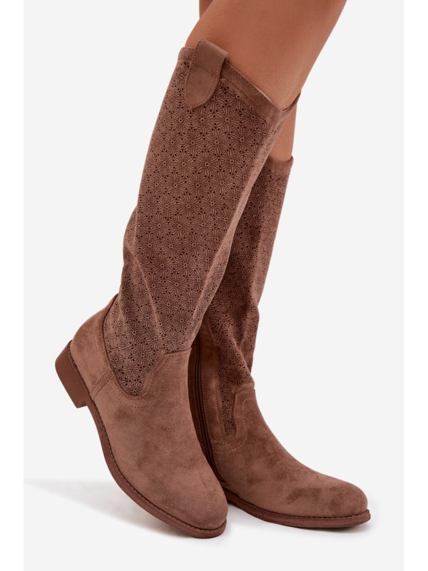 Women's Ankle Boots With Openwork Pattern On Flat Heel S.Barski HY61-8022 Brown
