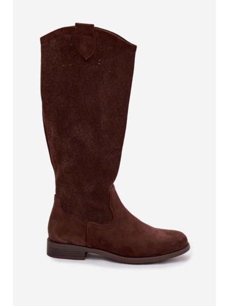 Women's Lace Pattern Ankle Boots With Flat Heel S.Barski HY61-8022 Chocolate