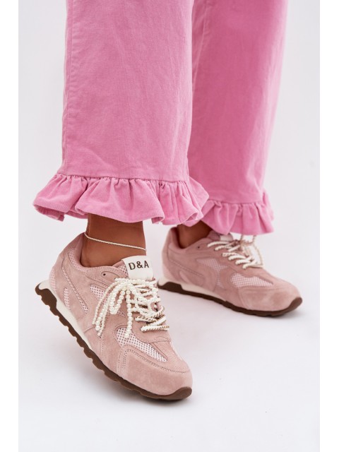 Leather Suede Women's Sneakers MK61-0705 Pink