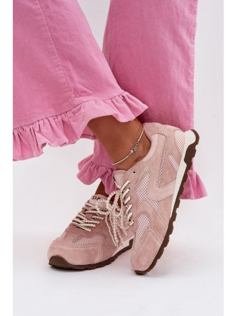 Leather Suede Women's Sneakers MK61-0705 Pink 2