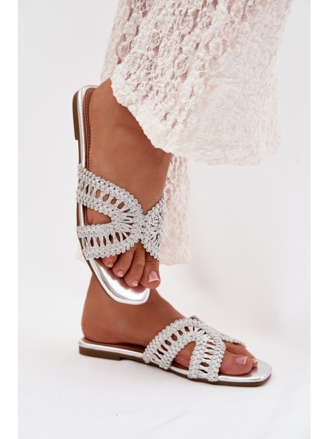 Women's Flat Silver Slides Fariella
