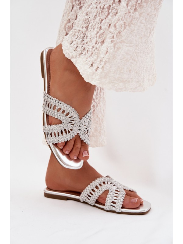 Women's Flat Silver Slides Fariella