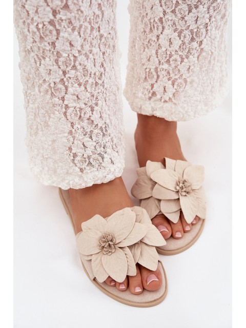 Women's Flat Shoes With Decorative Flowers Jasnobeżowe Elzoria