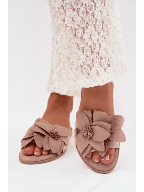 Women's Flat Beige Flower Embellished Slides Elzoria 2