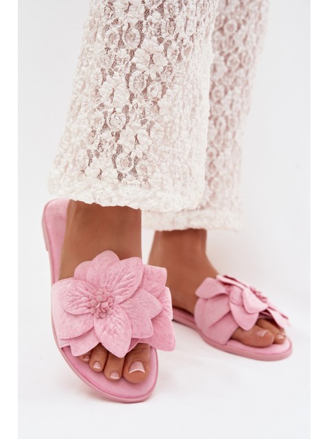 Women's Flat Pink Floral Embellished Slides Elzoria 2