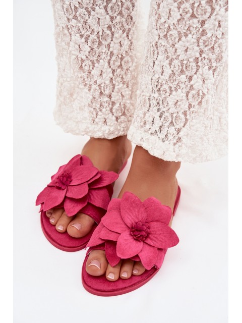 Women's Flat Fuchsia Floral Slides Elzoria