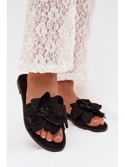 Women's Flat Black Floral Shoes Elzoria