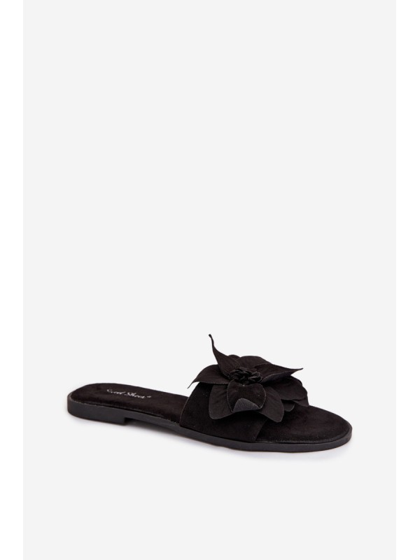 Moteriški juodi gėlėti bateliai be kulnų Elzoria