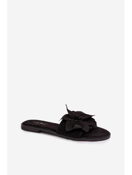 Moteriški juodi gėlėti bateliai be kulnų Elzoria