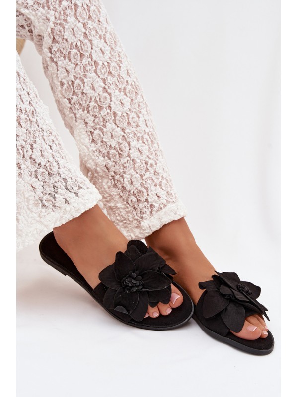 Moteriški juodi gėlėti bateliai be kulnų Elzoria