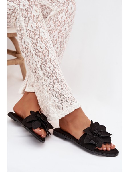 Moteriški juodi gėlėti bateliai be kulnų Elzoria