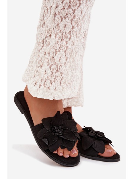 Moteriški juodi gėlėti bateliai be kulnų Elzoria