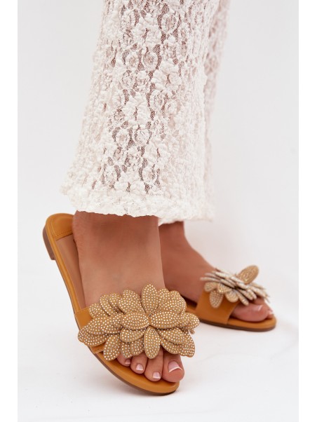 Women's Flat Decorated Yellow Grelora Slides