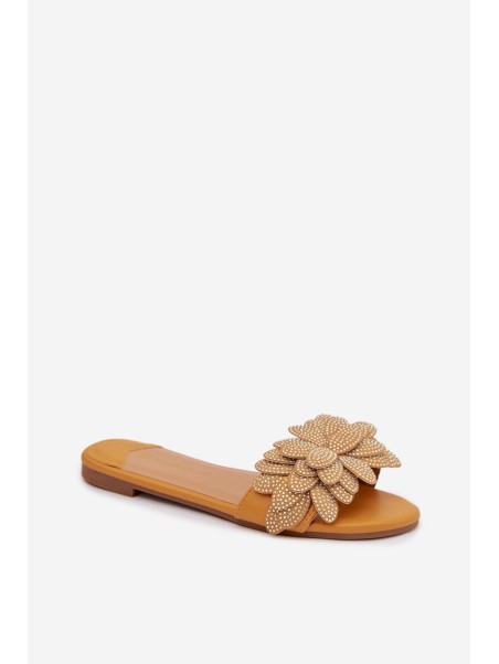 Women's Flat Decorated Yellow Grelora Slides