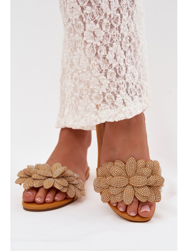 Women's Flat Decorated Yellow Grelora Slides