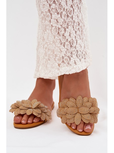 Women's Flat Decorated Yellow Grelora Slides