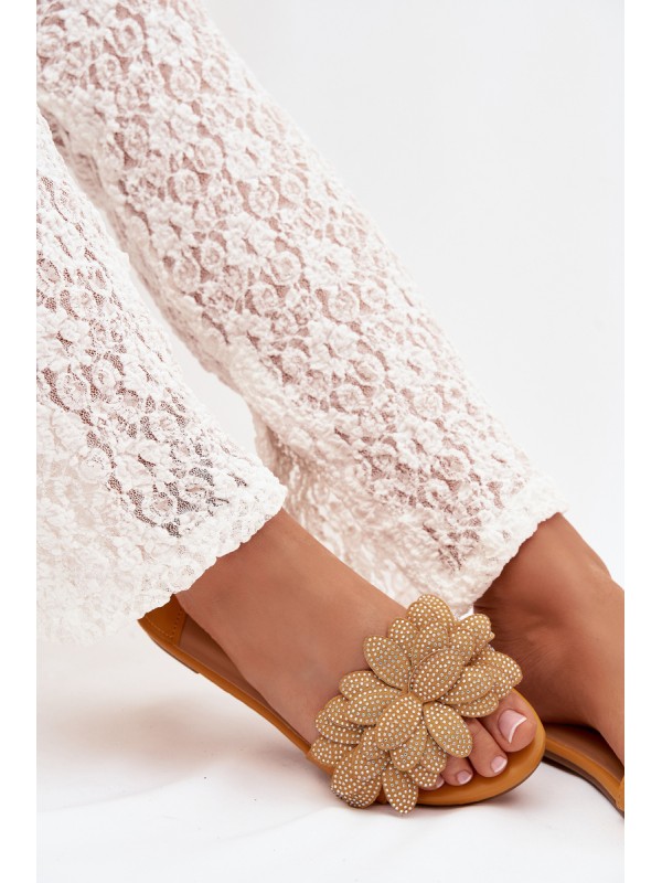 Women's Flat Decorated Yellow Grelora Slides
