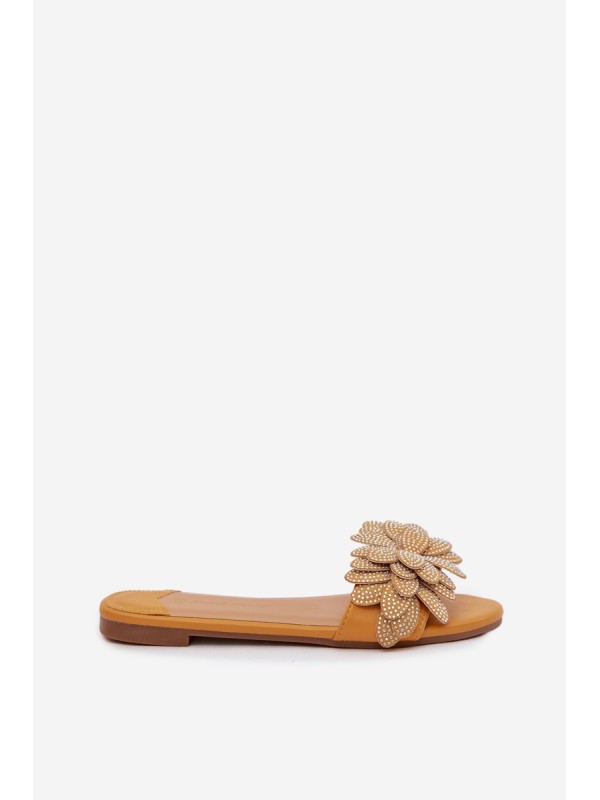 Women's Flat Decorated Yellow Grelora Slides