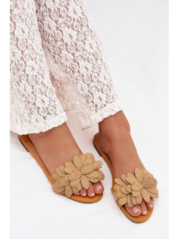 Women's Flat Decorated Yellow Grelora Slides