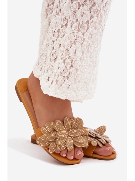 Women's Flat Decorated Yellow Grelora Slides