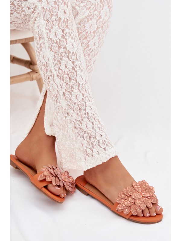 Women's Flat Decorated Orange Grelora Slides