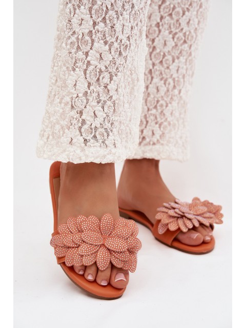 Women's Flat Decorated Orange Grelora Slides 2