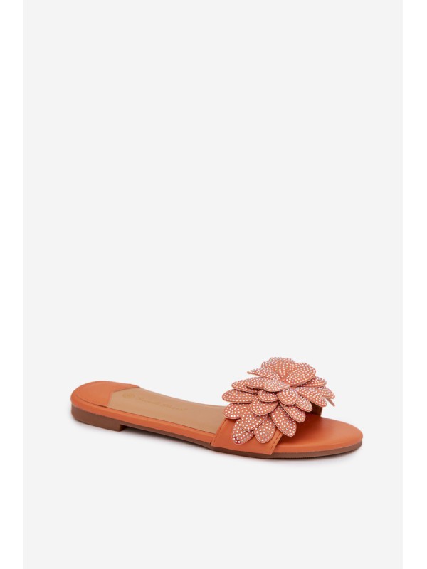 Women's Flat Decorated Orange Grelora Slides