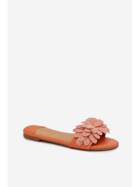 Women's Flat Decorated Orange Grelora Slides