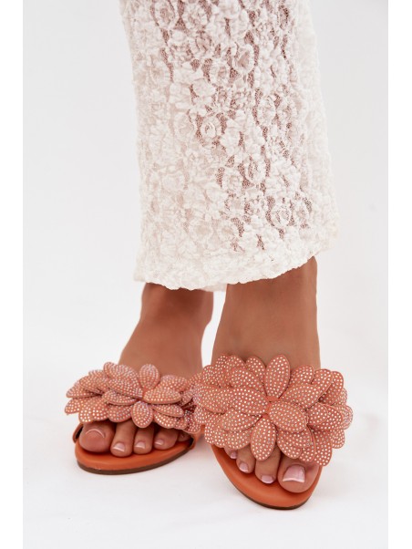 Women's Flat Decorated Orange Grelora Slides