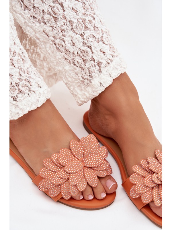 Women's Flat Decorated Orange Grelora Slides