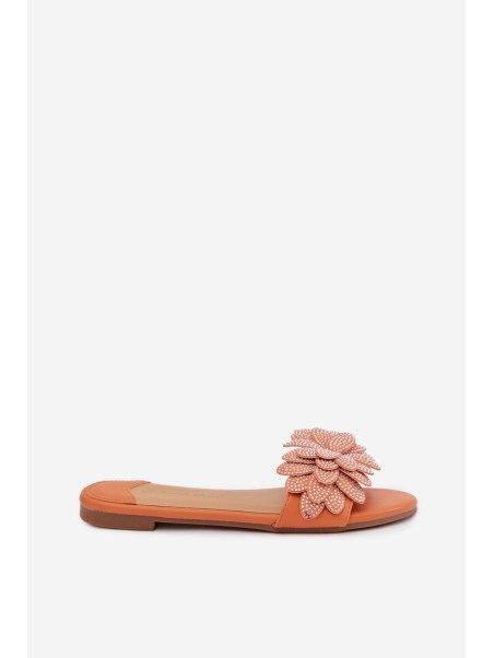 Women's Flat Decorated Orange Grelora Slides